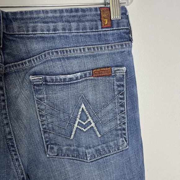 7 For All Mankind Womens A Pocket Flare Jeans Denim Sz 30 32 Low Rise USA Boho - Picture 13 of 16